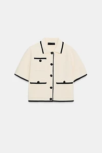 SHORT SLEEVE CONTRAST TRIM CARDIGAN