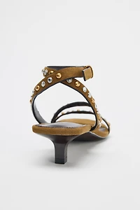 SPLIT LEATHER STUDDED KITTEN SANDAL