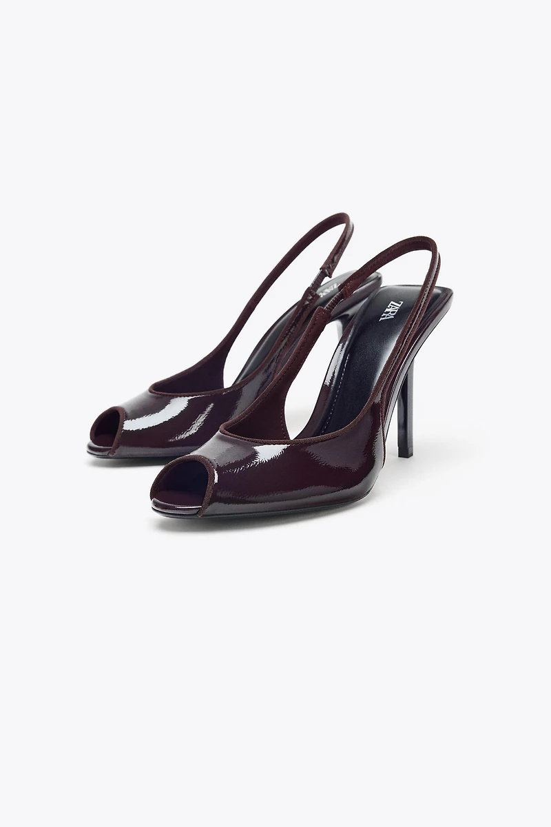 SANDALES À TALONS EFFET VERNI