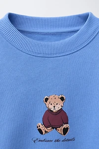 BEAR AND TEXT PRINT SWEATSHIRT