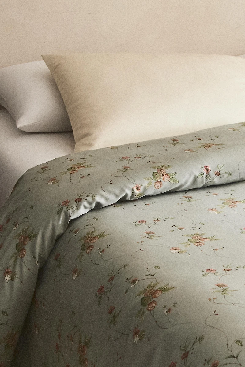 SATEEN DUVET COVER WITH FLORAL BRANCHES (300 THREAD COUNT)