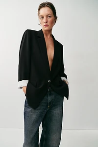 ROLL-UP SLEEVE PRINTED CUFF BLAZER