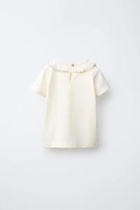 EMBROIDERED SWISS DOT COLLAR T-SHIRT