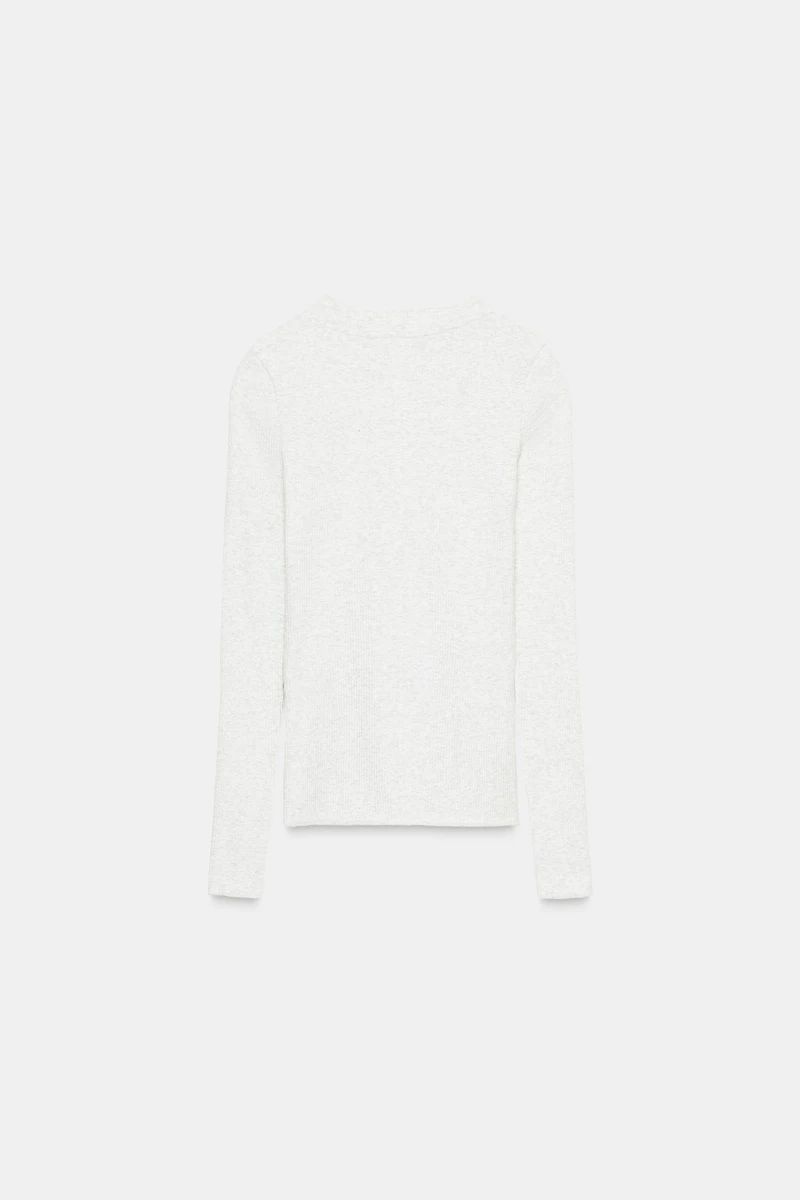 T-SHIRT CÔTELÉ À MANCHES LONGUES
