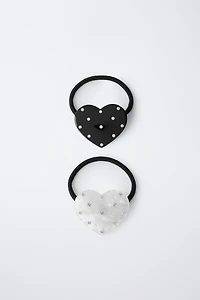 TWO-PACK OF GLITTER HEART HAIR TIES