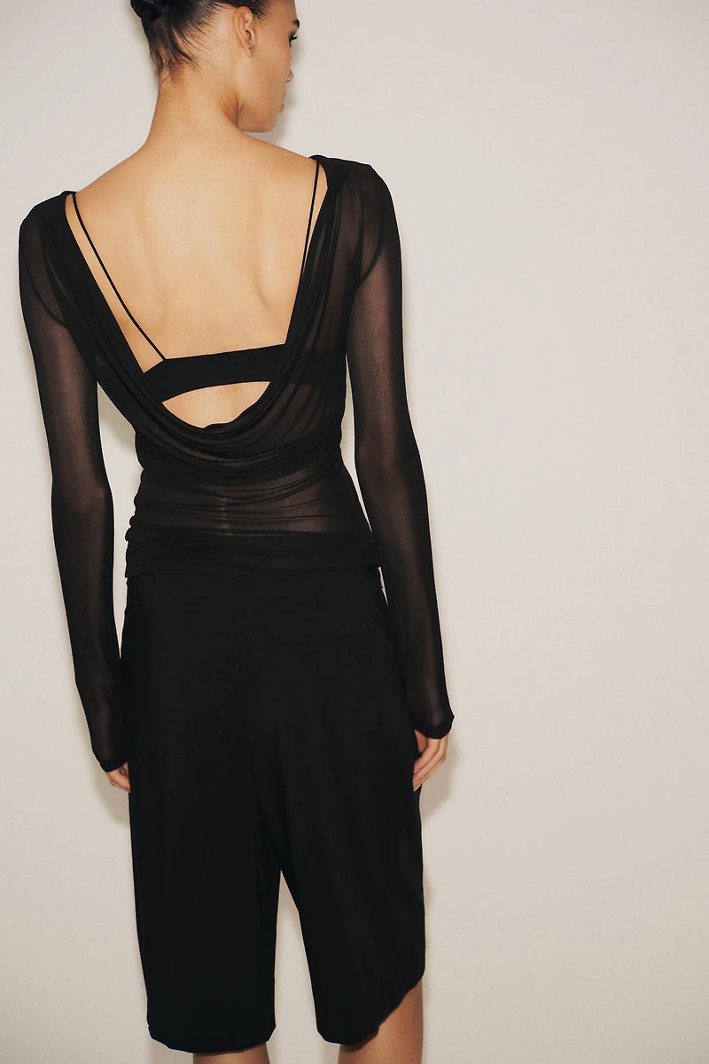 SEMI-SHEER DRAPED BACK T-SHIRT