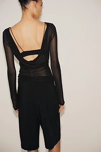 SEMI-SHEER DRAPED BACK T-SHIRT