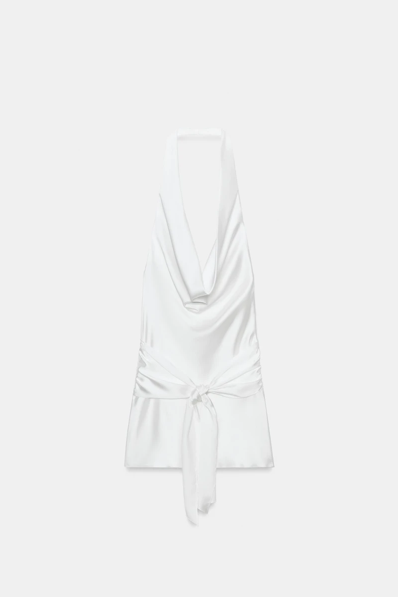 SATIN EFFECT SASH MINI DRESS