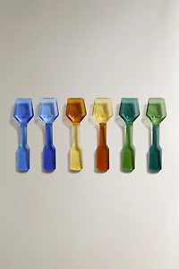MULTICOLOURED BOROSILICATE GLASS ICE CREAM SPOON PACK (PACK OF 6)