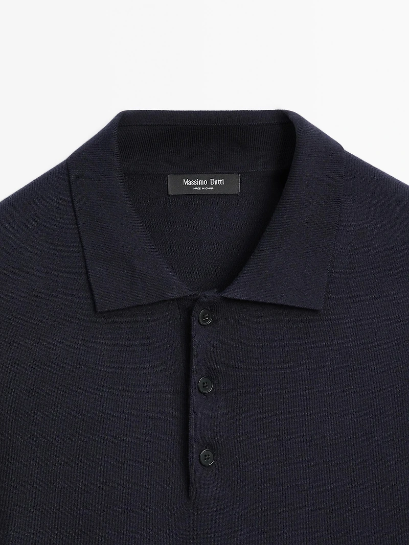 Cotton blend knit polo sweater