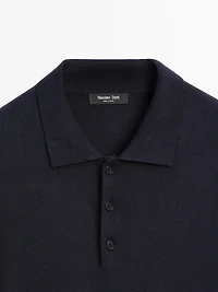 Cotton blend knit polo sweater