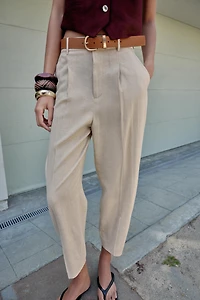 LINEN PANTS WITH BELT AND PLEATS