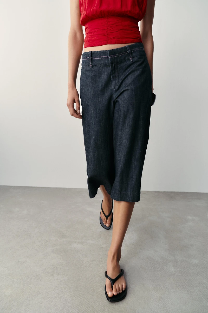 LONG SHORTS WITH CONTRAST TOPSTITCHING