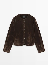 Short denim jacket with flocked finish