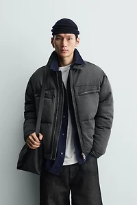 WASHED DENIM QUILTED JACKET