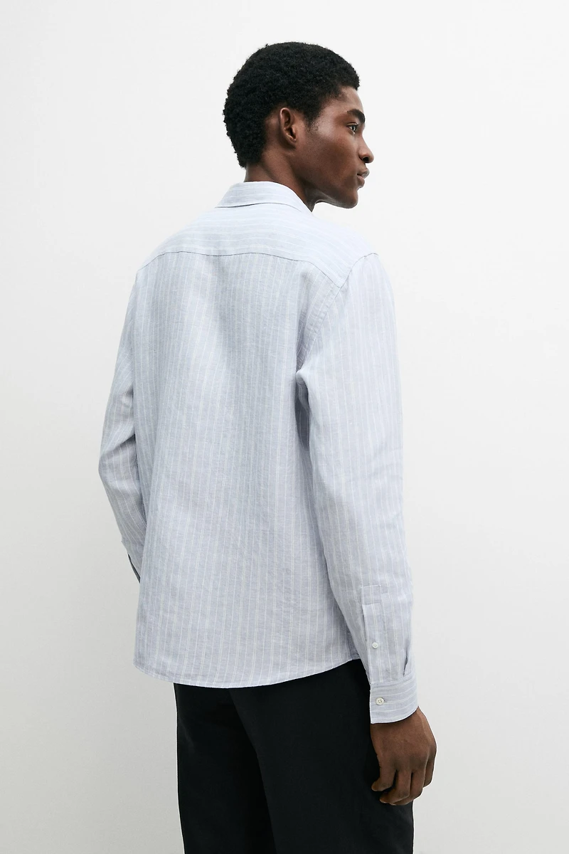 Chemise regular fit rayures délavées 100 % lin