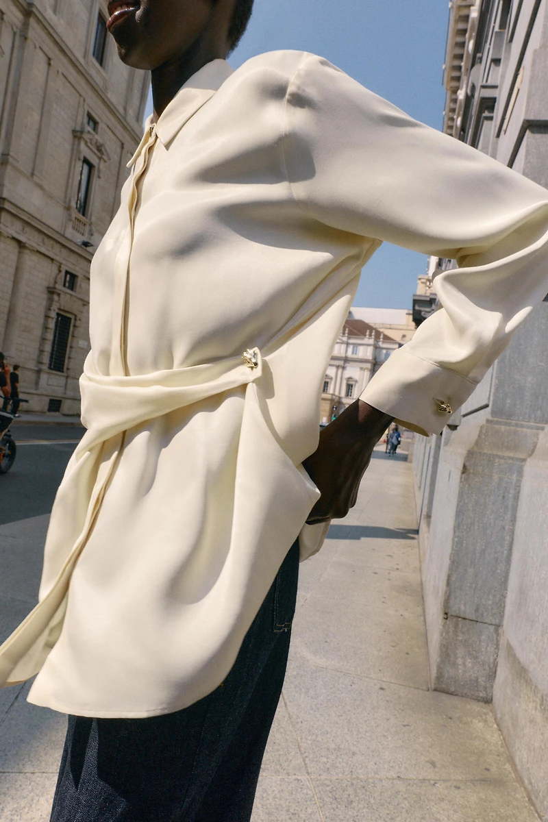 SATIN EFFECT WRAP SHIRT