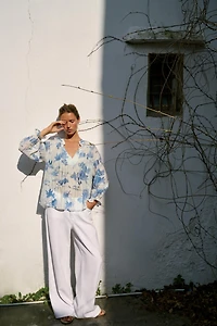 BEADED FLORAL PRINT SHIRT