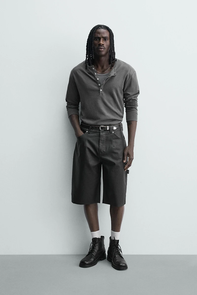 RELAXED FIT FAUX LEATHER SHORTS