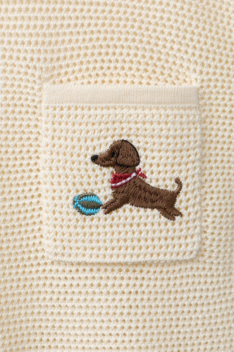 EMBROIDERED POCKET KNIT T-SHIRT