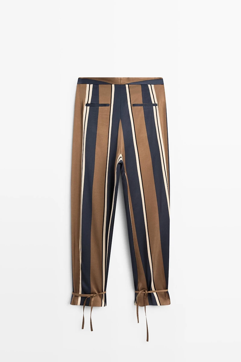 Satin pants with tie-up hem detail