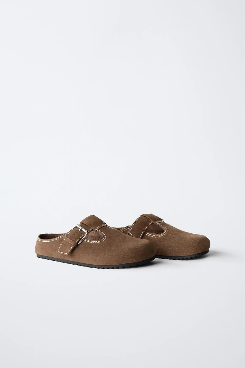 TOPSTITCHED LEATHER CLOGS