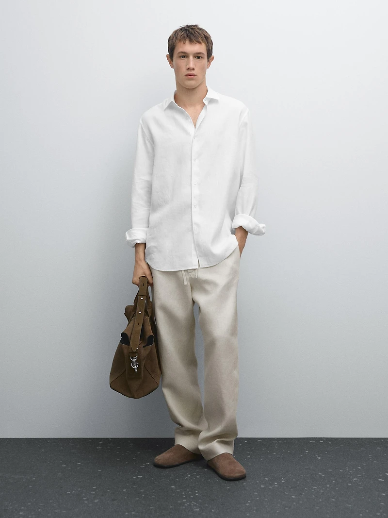 Chemise slim en lin mélangé