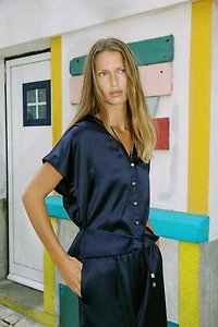 PANTALON SATINÉ À JAMBES LARGES