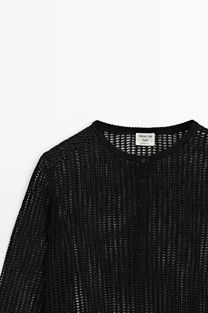 Cutwork knit button-up sweater - STUDIO