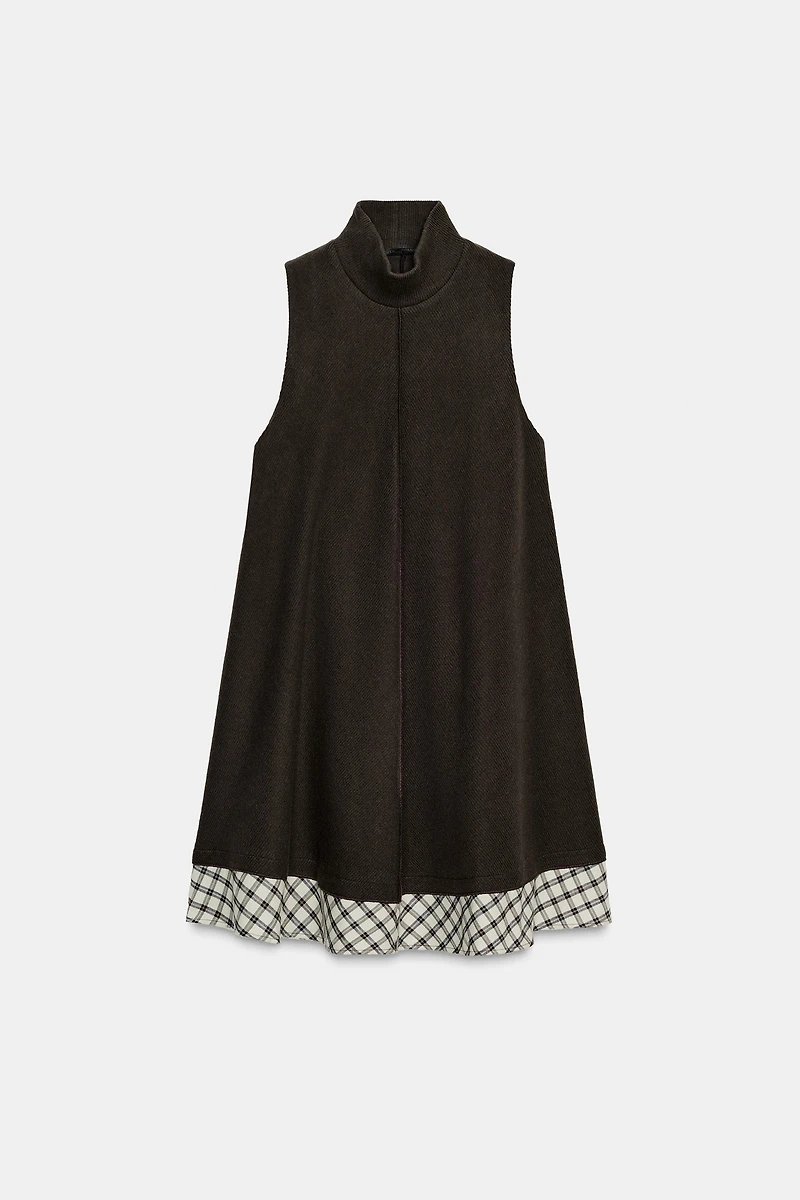 COMBINATION PLAID SHORT DRESS