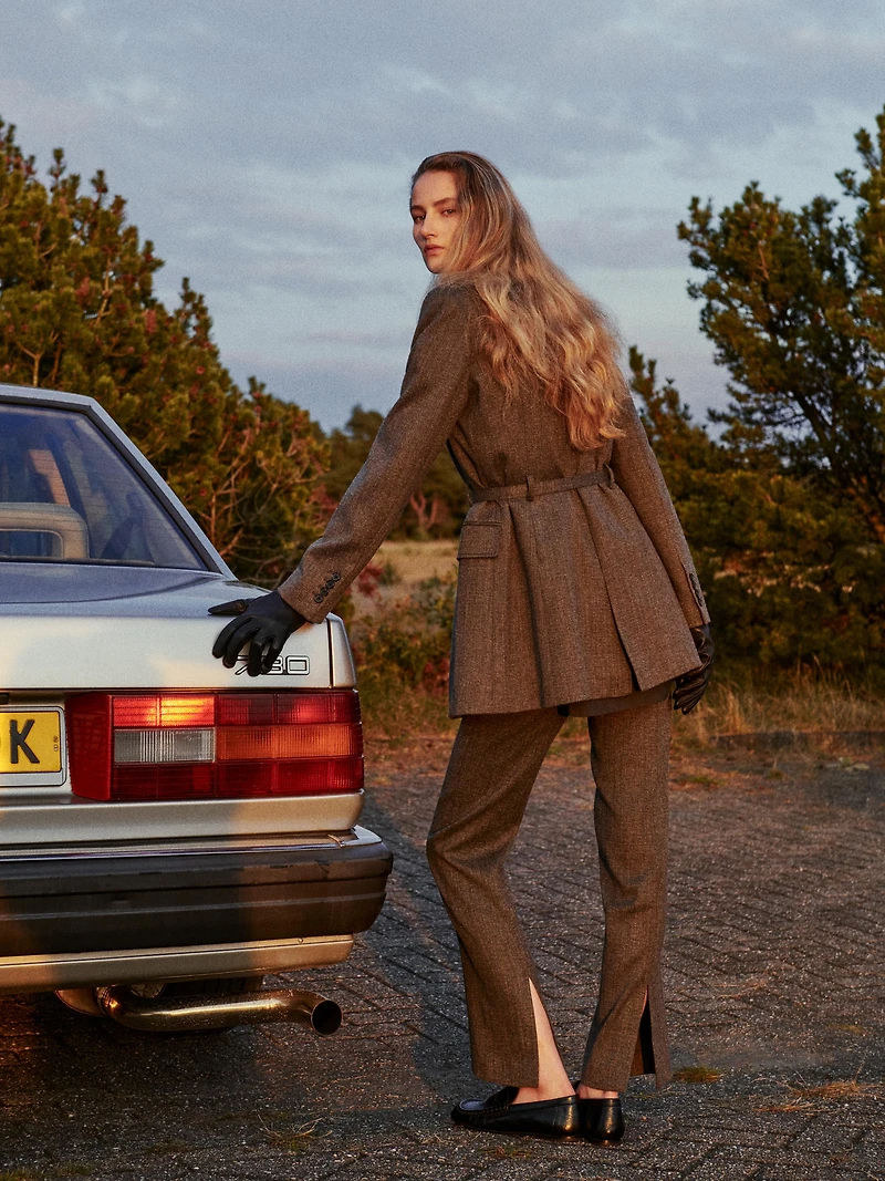 Veste de tailleur chinée avec ceinture