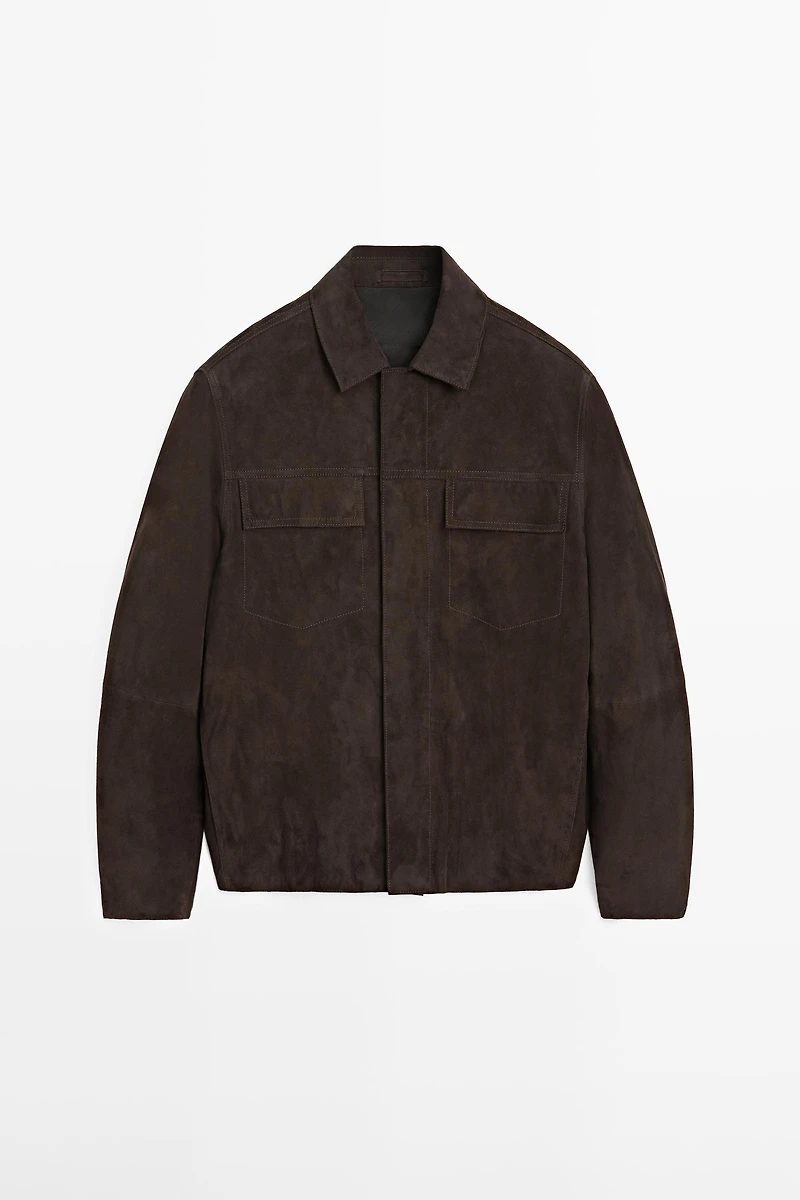Veste avec poches en cuir effet daim