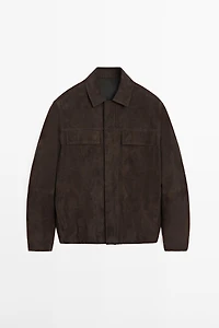 Veste avec poches en cuir effet daim