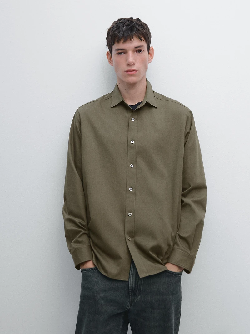 Regular fit cotton blend shirt