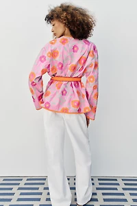FLORAL EMBROIDERED BELTED KIMONO
