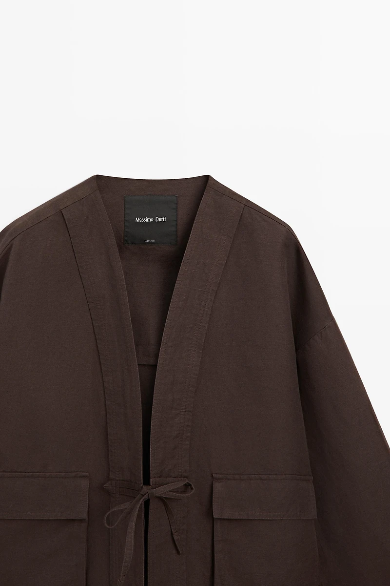 Cotton and linen pocket kimono