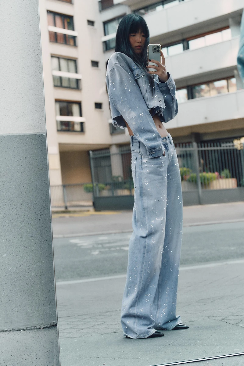 TRF STRASS CROP DENIM JACKET