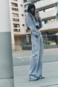 TRF STRASS CROP DENIM JACKET