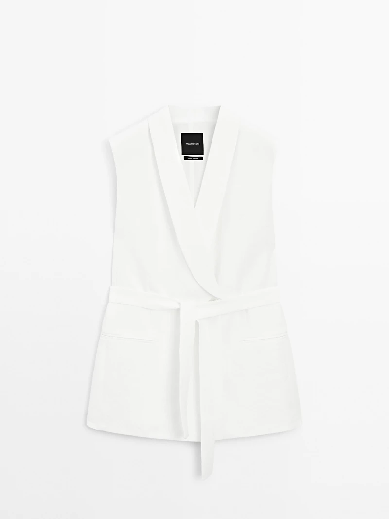 Linen blend waistcoat with tuxedo collar