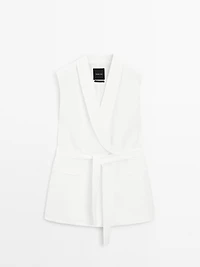Linen blend waistcoat with tuxedo collar