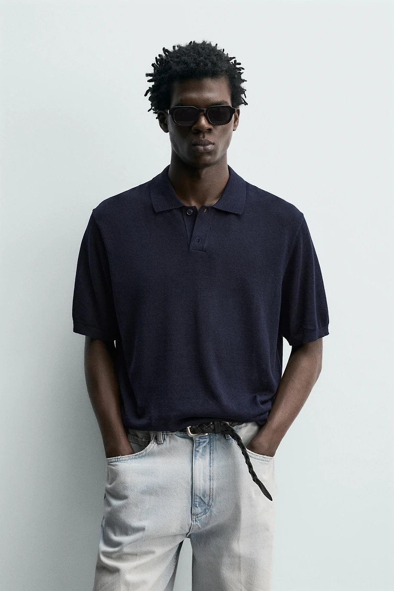 SILK LINEN BLEND KNIT POLO SHIRT