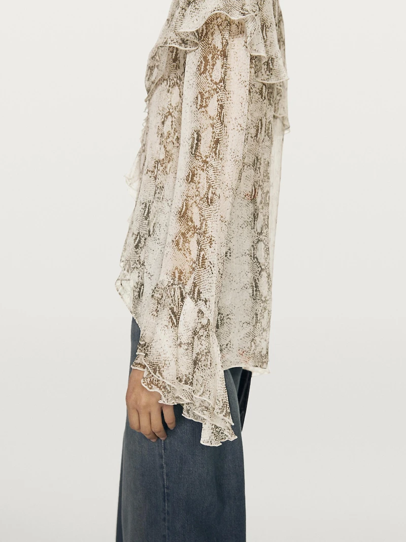 Snakeskin print blouse with ruffles