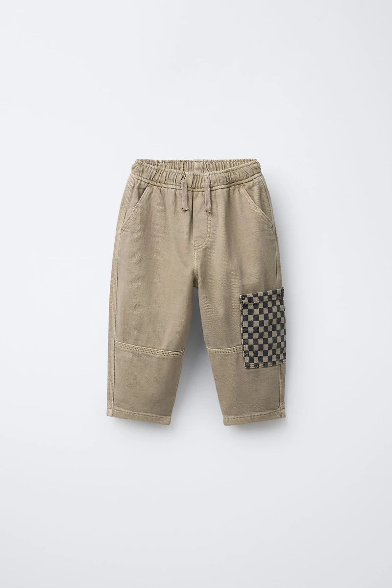 WARM CHECKERBOARD CARGO TWILL PANTS