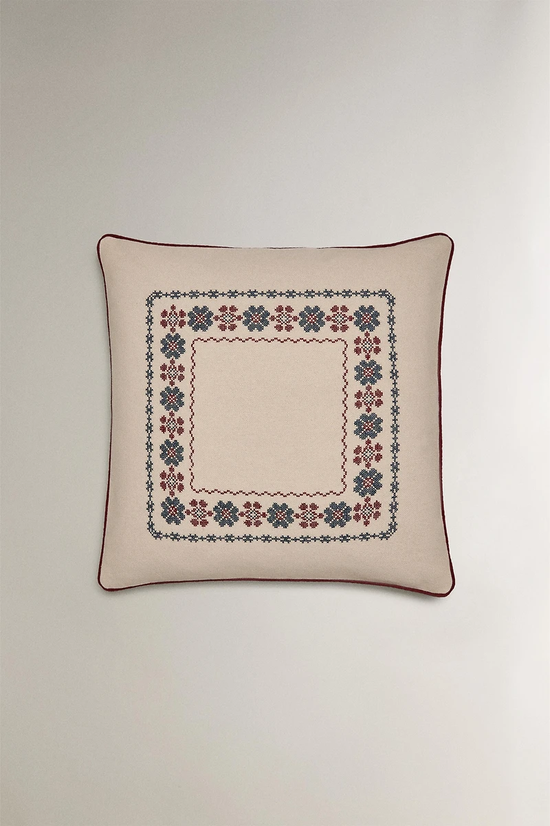 CHRISTMAS COTTON THROW PILLOW COVER WITH EMBROIDERY