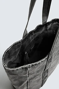 WASHED EFFECT DENIM SHOPPER BAG