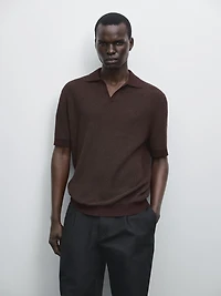 Cotton V-neck knit polo shirt