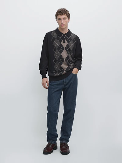 Knit sweater with argyle detailing
