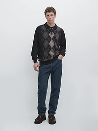 Knit sweater with argyle detailing