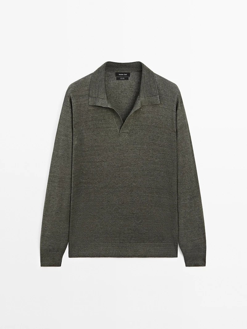 100% linen knit polo sweater