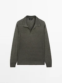 100% linen knit polo sweater